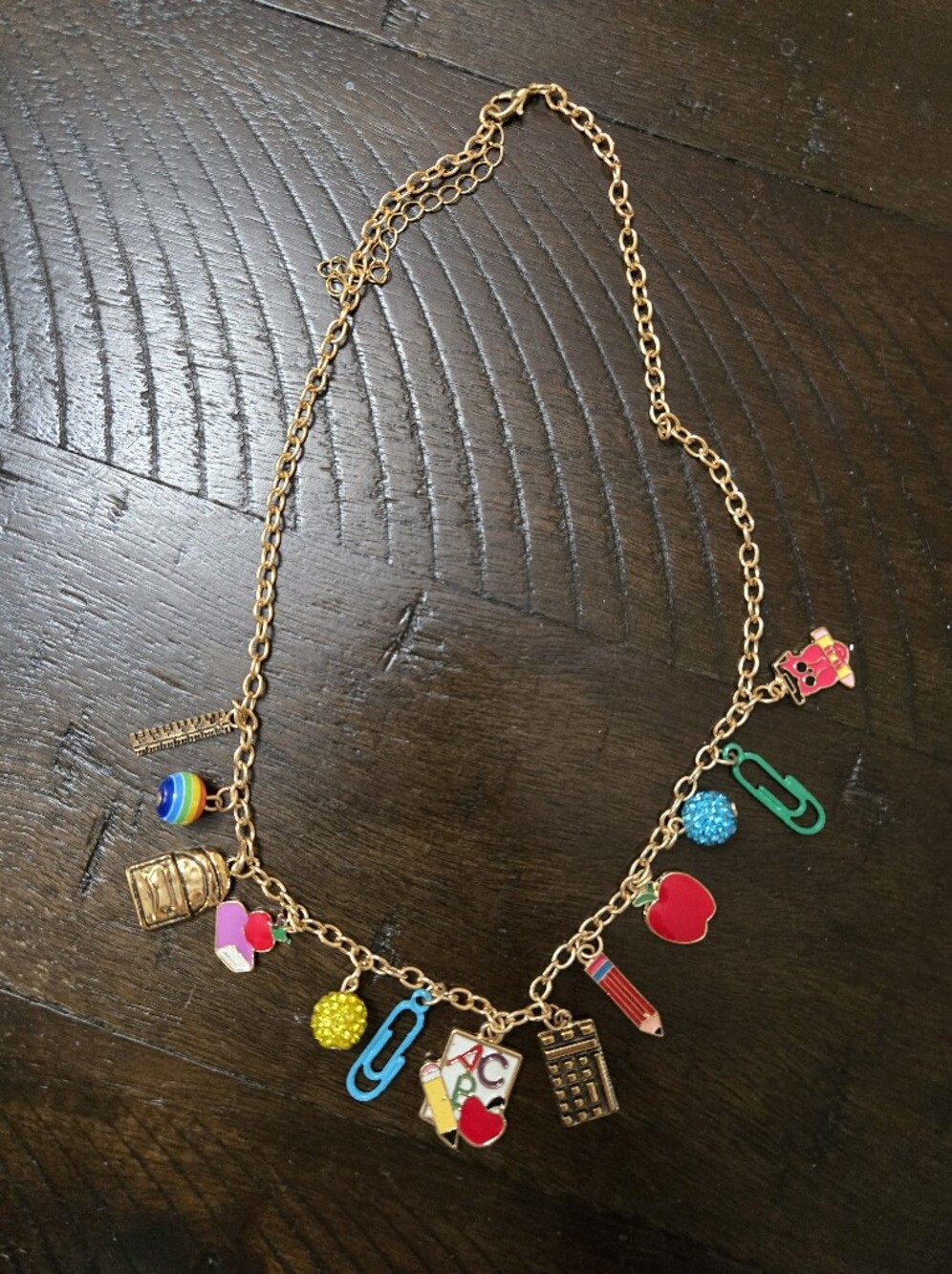 Teacher School Charm Necklace and Bracelet Set